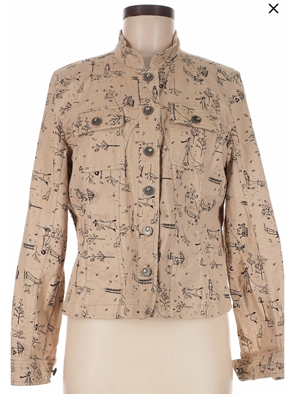 Christopher&Banks vintage Autumn Dog walk print lightweight denim stretch jacket